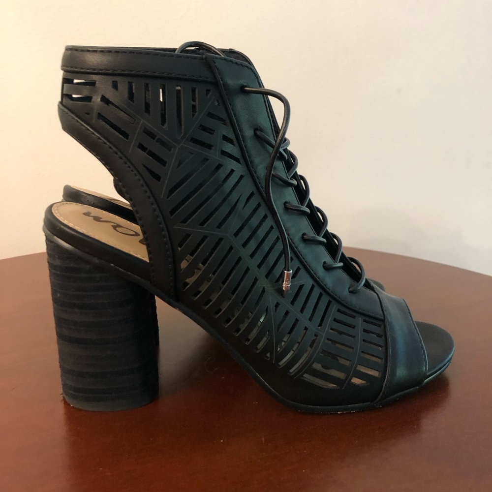 Sam Edelman Black Leather Lace-up Block Heel
